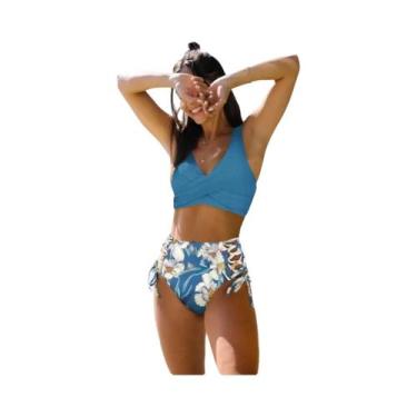 Imagem de Biquini Feminino Floral com Decote V, Amarração nas Costas e Cintura A