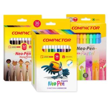 Imagem de Canetinha escolar Gigante cores básicas + pastel + pele kit 60 cores -