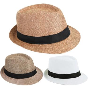 Imagem de Soffpjy 1920s Men Fedora Hat Accessories 20s Men Gangster costume Short Brim Summer Beach Sun Hat (White & Beige&khaki, 58cm)