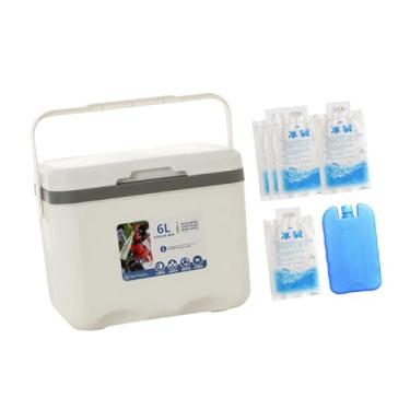 Imagem de simhoa Caixa térmica, refrigerador isolado, com alça, estojo de armazenamento refrigerado com bolsa de gelo para churrasco, bebida esportiva, quintal, praia, Branco