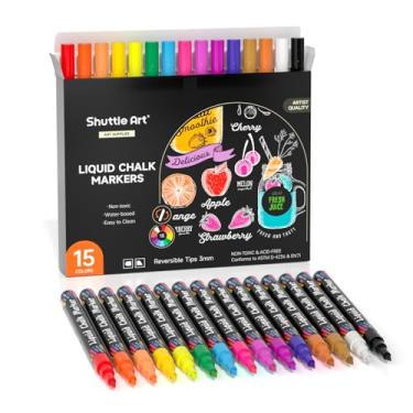 Imagem de Marcadores de giz, Shuttle Art 15 cores vibrantes canetas de giz líquido para quadros, janelas, vidro, carros, à base de água, apagável, reversível ponta fina de 3 mm para materiais de escritório