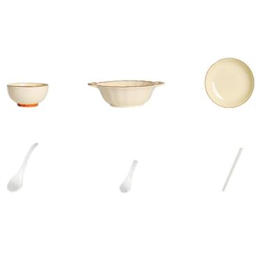 Imagem de Utensílios de mesa de cerâmica sob o esmalte, redondos e simples para uso doméstico - [Refeição para duas pessoas] Conjunto de 10 peças