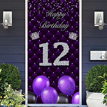 Imagem de Banner roxo de feliz aniversário de 12 anos, adereços para cabine de fotos, balões com tema de coroa de prata, decoração para meninas, aniversário de 12 anos, lembrancinhas de festa de aniversário de