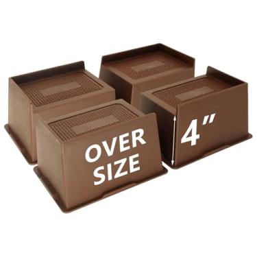 Imagem de HANIHUA Elevadores de cama 10 cm marrom escuro resistente, pacote com 4 peças sobressalentes de móveis grandes, elevadores de cama extra largos para mesa, sofá, dormitório solteiro GG, sofá