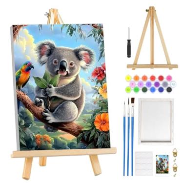 Imagem de MOGTAA Kit de pintura por números Koala para adultos iniciantes com moldura, kits de pintura por números de flores para adultos em tela com cavalete, kits de pintura a óleo de animais fáceis de fazer