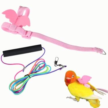 Imagem de Peitoral e coleira de pássaro papagaio de estimação, design de treinamento ajustável, antimordida, corda de nylon para pássaros com asa fofa e coleira colorida para papagaios, calopsitas periquitas