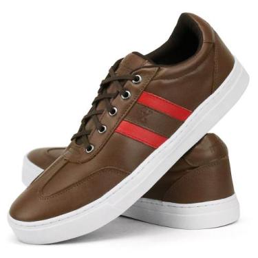 Imagem de Tênis Casual em Couro SapatoFran Nextep Listras Masculino, Café, 39