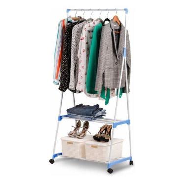 Imagem de Cabideiro De Aço Com 2 Prateleiras e Base Com Arara 146x68x45cm - Rio 