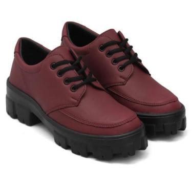 Imagem de Mocassim Feminino Tratorado Oxford de Amarrar Casual - RM, Bordo fosco