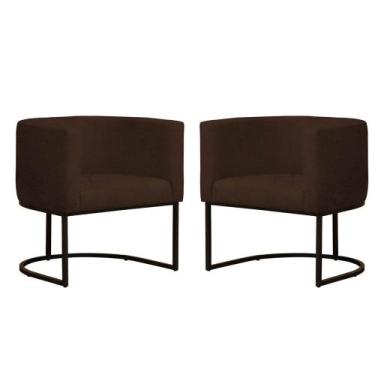 Imagem de Kit 2 Poltronas Reforçada Decorativa Sala Gabriela Base Ferro Preta Su