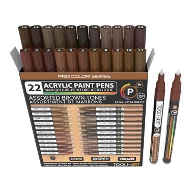 Imagem de Canetas de tinta acrílica, 22 tons marrons sortidos, conjunto de marcadores da série Pro Color 0,7 mm, ponta extrafina, para pintura rupestre, vidro, canecas, madeira, metal, tela, projetos, não