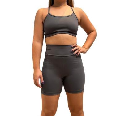 Imagem de Conjunto Feminino Fitness Short Cós alto + Top Poliamida Blackout Zero