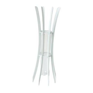 Imagem de Fenteer Vaso de vidro para plantas hidropônicas, estrutura de metal, suporte para terrários de propagação de plantas, ornamento de mesa versátil e elegante, Branco 8x8x24cm