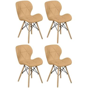 Imagem de Kit 04 Cadeiras Charles Eames Eiffel Slim Wood Estofada - Nude Escuro