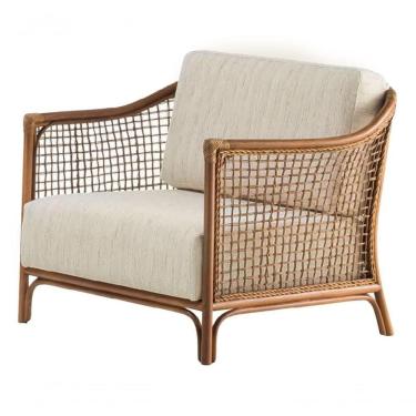 Imagem de Poltrona Com Braço Oslen Algodão Bege Madeira Cedro Junco Natural Terracota
