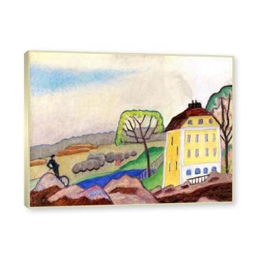 Imagem de NHLDZYH Moldura dourada champanhe. Impressões de artistas famosos, (casa amarela) por Gabriele Münter, reprodução de impressões em tela de paisagem pôster para decoração de casa 40 x 50 cm - 15,8 x
