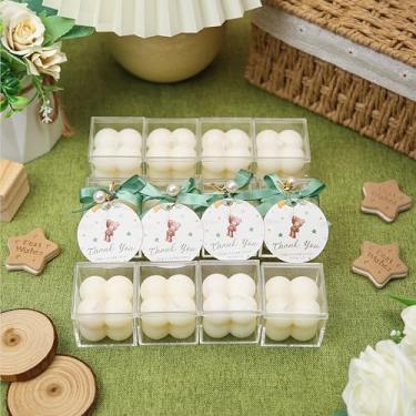Imagem de 10 conjuntos de lembrancinhas de chá de bebê, velas perfumadas para convidados, incluindo mini velas de bolha, caixas de acrílico, etiquetas de presente de fita verde e acessórios de pérola para