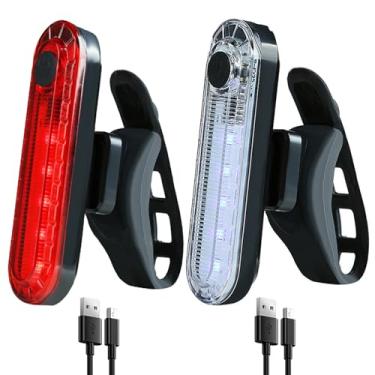 Imagem de Pacote com 2 luzes traseiras de LED recarregável por USB para bicicleta, refletor essencial noturno, lâmpada de segurança traseira para assento, 4 modos, à prova d'água, flash de aviso brilhante, luz