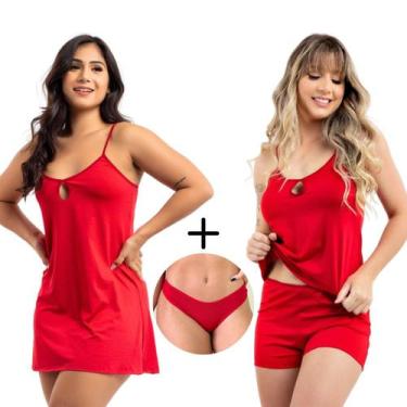 Imagem de Kit Camisola e Short Doll Sem Bojo Conforto + 2 Calcinhas - Viére, Ver