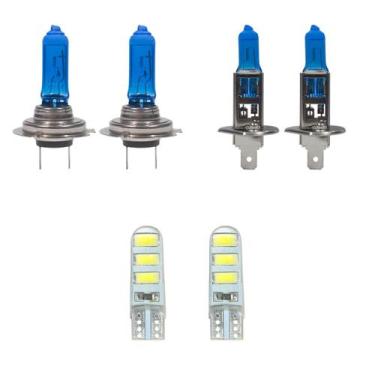 Imagem de Kit 6 Lampada Super Branca Farol Alto Baixo Lanterna H7 H1 T10 Em Led 