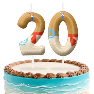 Imagem de Velas de aniversário Havaí número 20, topo de bolo com tema de ilha para decoração de bolo para meninos e meninas, decorações de aniversário, suprimentos de festa, velas com números para decoração de