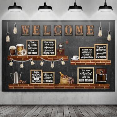 Imagem de Qilery Conjunto de quadro de avisos motivacional de café, decoração de sala de aula inspiradora industrial de boas-vindas para quadro de avisos positivo, decoração de sala de aula para material