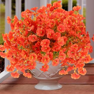 Imagem de Flores artificiais para atividades ao ar livre, 12 pacotes de plantas falsas realistas, resistentes a UV, glória matinal de seda falsa com eucalipto para porta da frente, pátio, varanda, outono, Ação