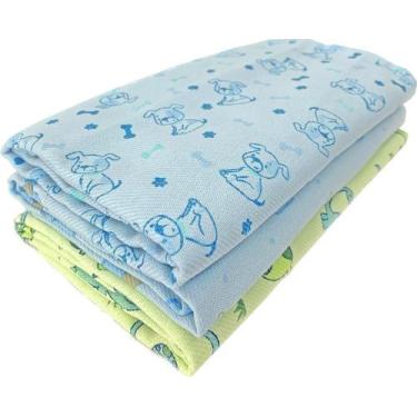Imagem de Kit 3 Cueiros Bebê Manta Flanelado Estampado 80X60 Masculino - Dugu