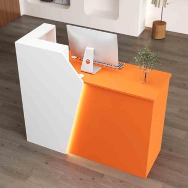Imagem de Balcão De Recepção Com Luzes Led E Gaveta Trancável, Balcão De Compras De Varejo Com Descanso Para Teclado, Balcão De Recepção Para Casa, White + Orange (Right High), 31.5"x16.54"x39.37"