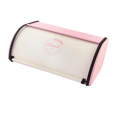 Imagem de AFXGUSD Caixa de Pão de Ferro, Recipiente para Armazenamento de Cozinha, Suporte para Pão com Tampa para Uso Doméstico, Loja de Sobremesas, Enfeite de Despens, Branco Rosa L, Tamanho real