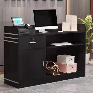 Imagem de Mesa De Recepção Moderna De Madeira Com Balcão E Armazenamento Balcão De Checkout Ideal E Balcão De Boas-vindas Para Lobbies Salões De Beleza Lojas De Var, Black, 80cm/31.5in
