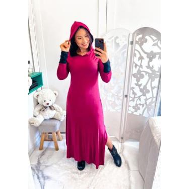 Imagem de vestido longo com capuz - neide modas, Vinho, Preto, GG 48