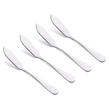Imagem de Conjunto de facas de espalhar queijo VANRA com 4 peças de aço inoxidável para amanteigar a faca pequena sanduíche com creme de pão, espátula de canape de 14 cm, Prata, Pointed Tip