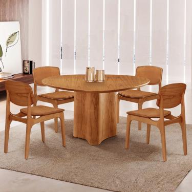 Imagem de Mesa Selene Tampo 135cm Laminado com 4 cadeiras Malta Moderna Mobília - Star Caramelo / Imbuia Nat.