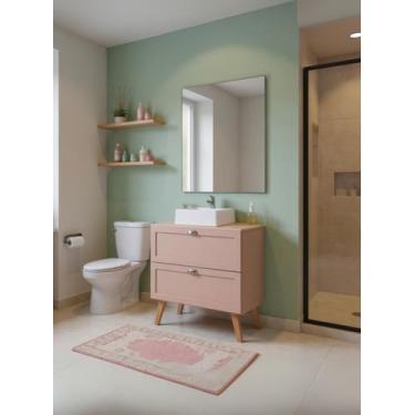 Imagem de Gabinete para Banheiro com Tampo Cuba e Espelho 80cm Retro Mdf Rosa Mi