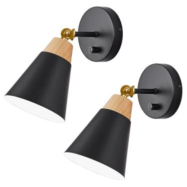 Imagem de phemlec Conjunto de 2 arandelas de parede, luminária de arandela com persiana de metal, interruptor rotativo, lâmpada de braço oscilante para decoração interna para quarto, corredor, sala de estar