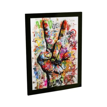 Imagem de Quadro Decorativo Grafite Sinal De Paz Arte De Rua Banksy Decoração Poster Quarto Sala