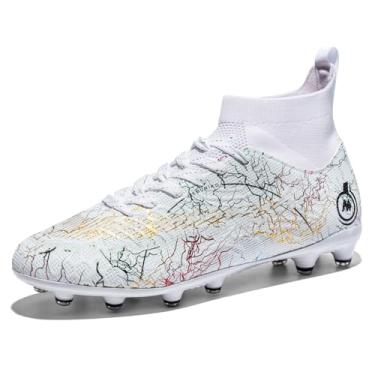 Imagem de JUNNMRE Chuteiras de futebol masculinas femininas, chuteiras de futebol juvenil, chuteiras de futebol de cano alto, tênis esportivo para uso externo/interno, Whiteag, 13 Women/12 Men