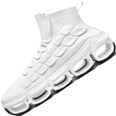 Imagem de LZDZN Botas masculinas Chelsea Shoes Tênis de cano alto masculino, marrom, branco, preto, tamanho masculino, casual, moderno, Branco, 41