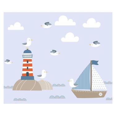 Imagem de Papel de Parede Adesivo Infantil Marítimo Barco Bebe Quarto Menino - 5