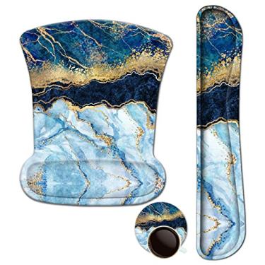 Imagem de ArtSo descanso de pulso e mouse pad com suporte de pulso, mouse pad ergonômico, durável e confortável e leve para facilitar a digitação da dor, conjunto de mouse pad de teclado de espuma de memória, mármore azul
