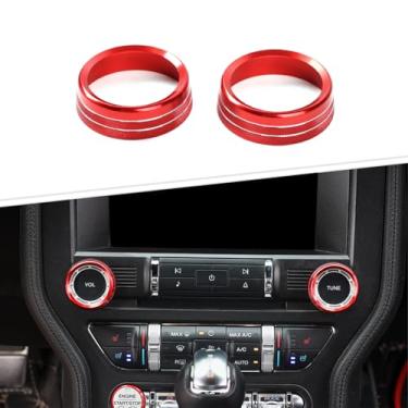 Imagem de JeCar 2 peças de anel de acabamento de botão de ar condicionado vermelho de alumínio para acessórios interiores Ford Mustang 2015-2023
