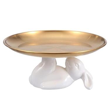 Imagem de Suporte de bolo nórdico de cerâmica com luz de coelho, joias de doces, decoração de mesa de café, bandeja de armazenamento de bolo de frutas, prato de bolo, doces, cupcake, sobremesas, prateleiras de