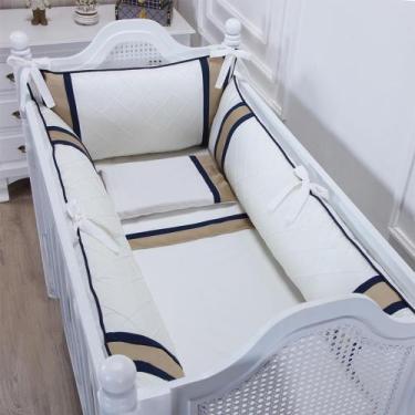 Imagem de Kit Berço Percal 200 Fios Palha e Azul Marinho - 06 Peças - Loja Baby