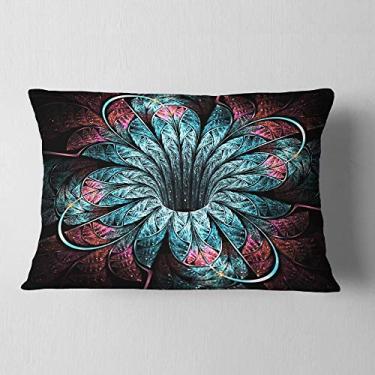 Imagem de Designart Arte digital florida brilhante com flor fractal escura para sala de estar, sofá, almofada + capa de almofada impressa em ambos os lados 30,5 x 50,8 cm
