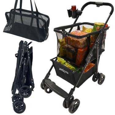 Imagem de Carrinho de compras dobrável atualizado com rodas – Carrinho de compras resistente, carrinho utilitário dobrável de 36 kg para mantimentos, lavanderia, ideal para idosos, escadas, mercado de