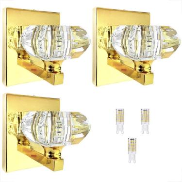 Imagem de Kit 3 Arandela De Cristal Dourado Brilhoso Cindy Bet40 + Led