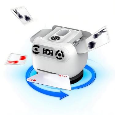 Imagem de Diyeeni 2 em 1 embaralhador e revendedor automático de cartões, máquina elétrica de embaralhar e negociar para 8 jogadores, 2 baralhos com rotação de 360° para pôquer e cassino, bateria de 2600 mAh