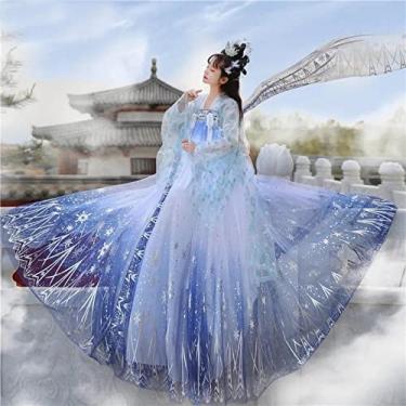 Imagem de Conjunto de vestido feminino brilhante com lantejoulas e estrelas, vestido de fada tradicional chinês, Hanfu para formatura, aniversário formal