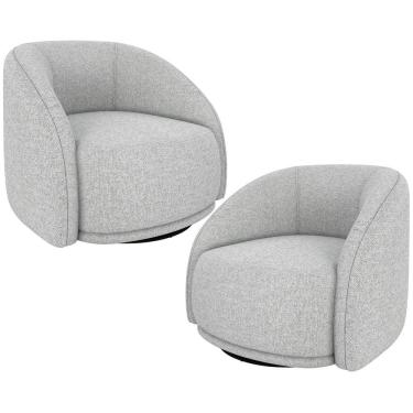 Imagem de Kit 02 Poltronas Decorativa Giratória Angelina M03 Linho Cinza Claro - Lyam Decor